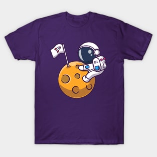 Cute Astronaut On Moon Cartoon T-Shirt